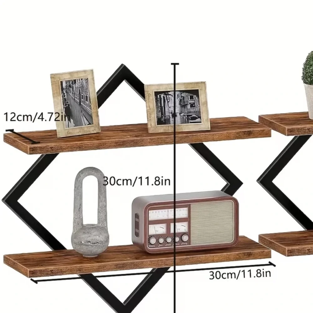 💠 Black and Brown Diamond Floating Wall Shelves – Set of 2 Units